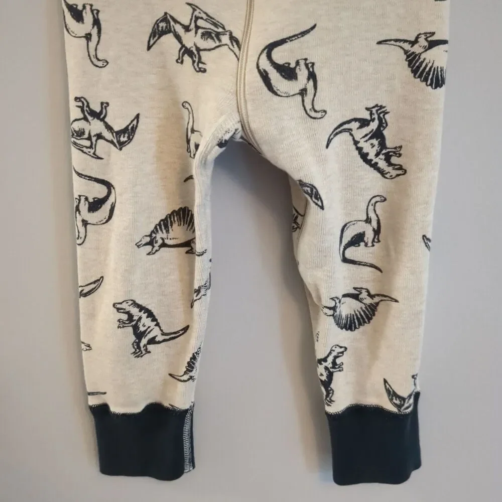 Hanna Andersson Oatmeal Black Dinosaur Sleeper Pajamas Organic Cotton 80 18-24M